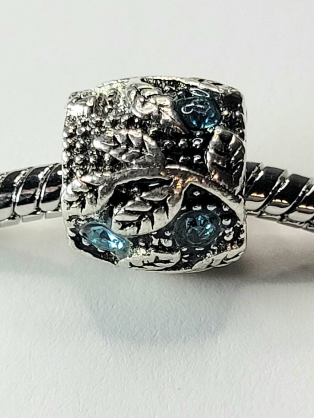 New Pandora Style Blue Rhinestones and Silver Color Chunky Leaf Individual Charm
